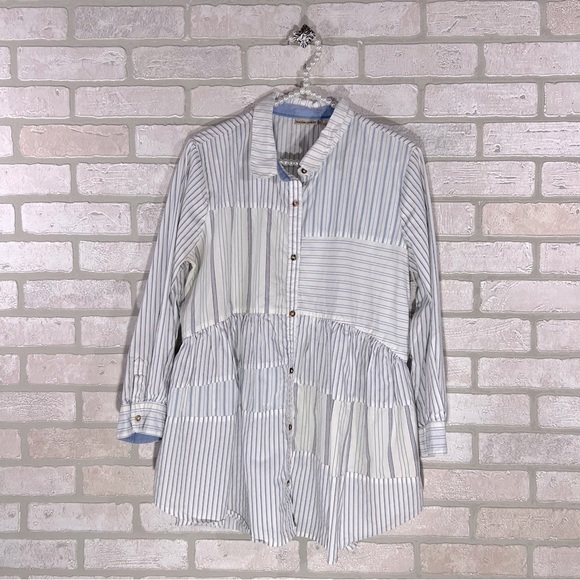 Anthropologie Holding Horses Patchwork Poplin Button Front Tunic Top Size M - Picture 4 of 10